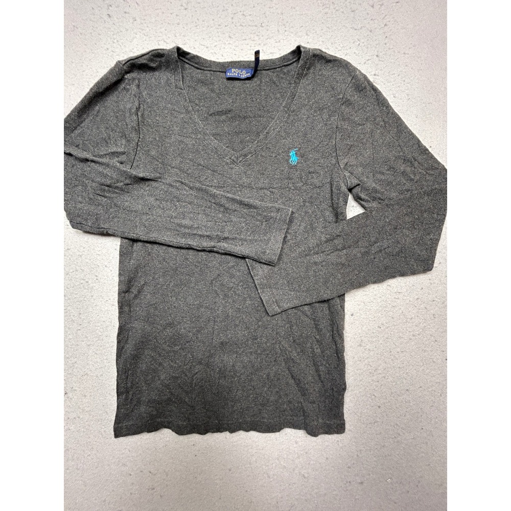 Polo Ralph Lauren V-Neck Top 100% Cotton Gray Medium Womens